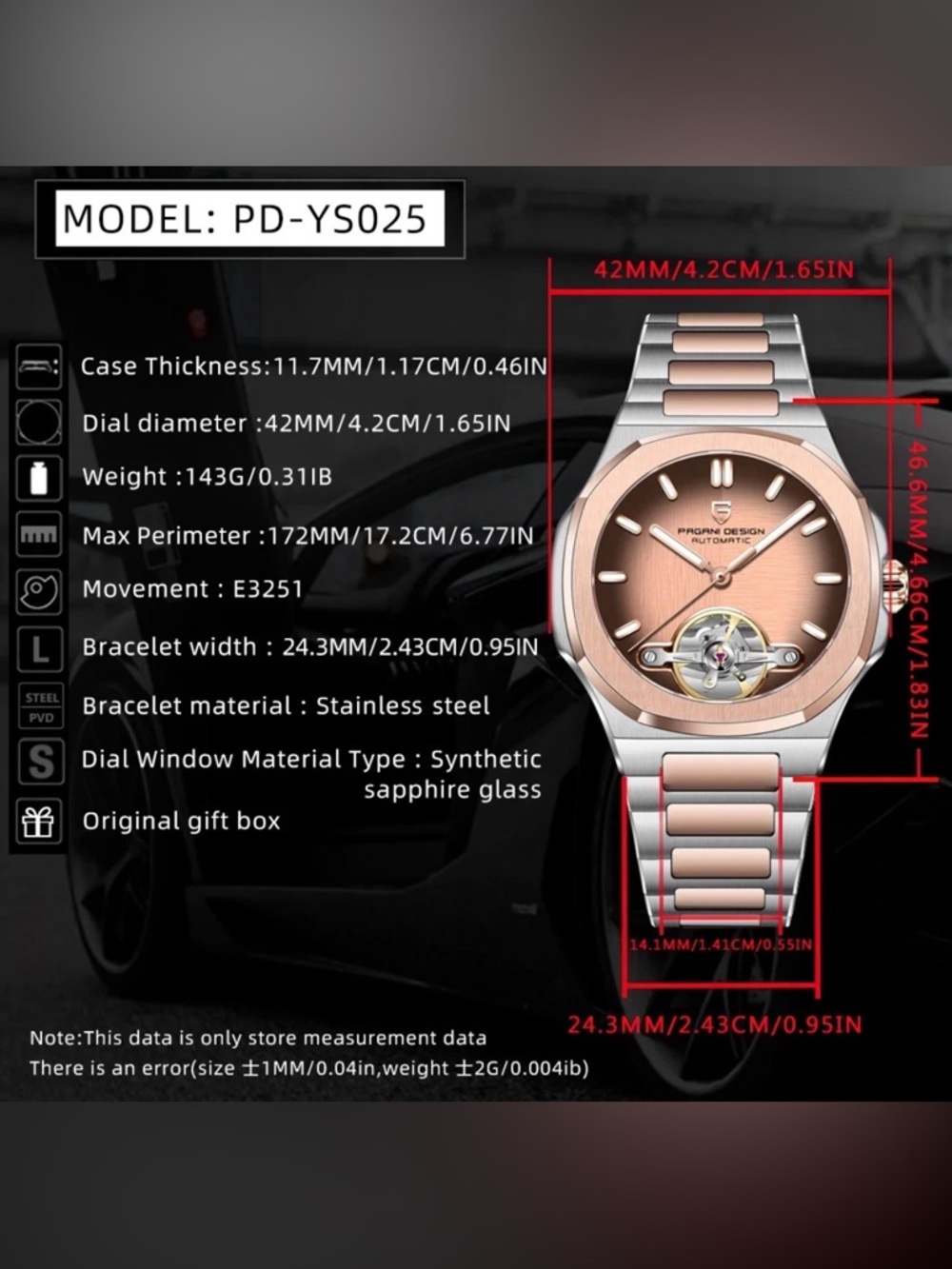 PAGANI DESIGN PD-YS025 Skeleton Tourbillon Men's Mechanical Automatic Watch - Picture 11 of 11